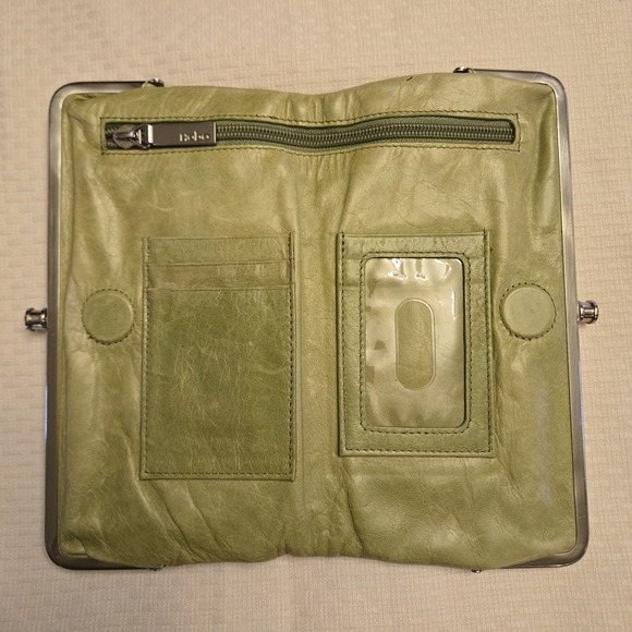 Vtg Hobo International Lauren Leather Double-Frame Clutch Wallet Citrine Green - Picture 6 of 14